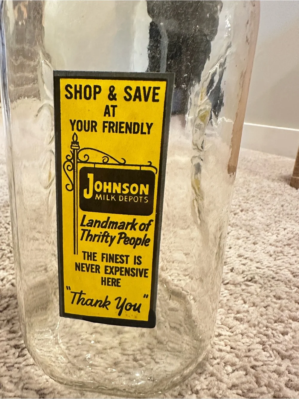 Johnson Milk Depots Half Gallon Milk Bottle